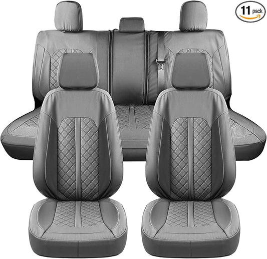 Truckiipa Leather Seat Covers for Chevy Silverado 1500 Car Seat Cover Fit for 2007-2013&2019-2024 Chevy Silverado GMC Sierra 1500, 2020-2024 2500HD 3500HD Double Crew Extended Cab, Full Set, Grey