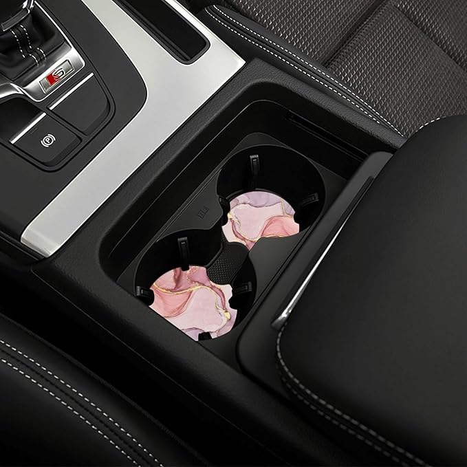 Pink Golden Liquid Marble Steering Wheel Cover for Women Men,Anti-Slip Breathable Car Steering Wheel Cover Elastic Protection with 2 Pieces Car Coasters,Universal 15" Fit Auto,Suvs,Truck