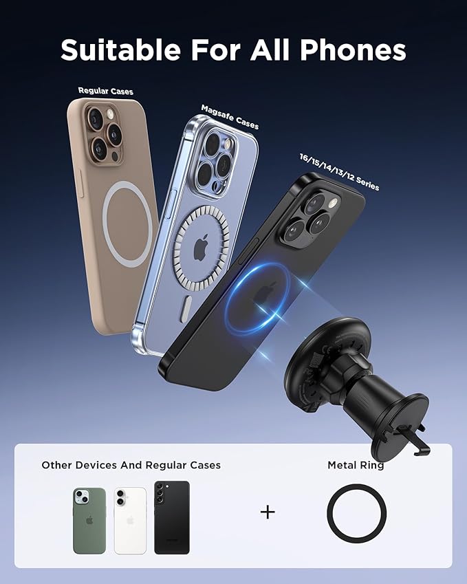 PISEN Mag-Safe Car Mount Charger - Qi2 15W Magnetic Car Phone Holder, 15W Wireless Qi2 Car Charger Mag-Safe Phone Holder, Car Vent Phone Mount Magnet Car Phone Holders for iPhone 16 15 14 13 12 Series