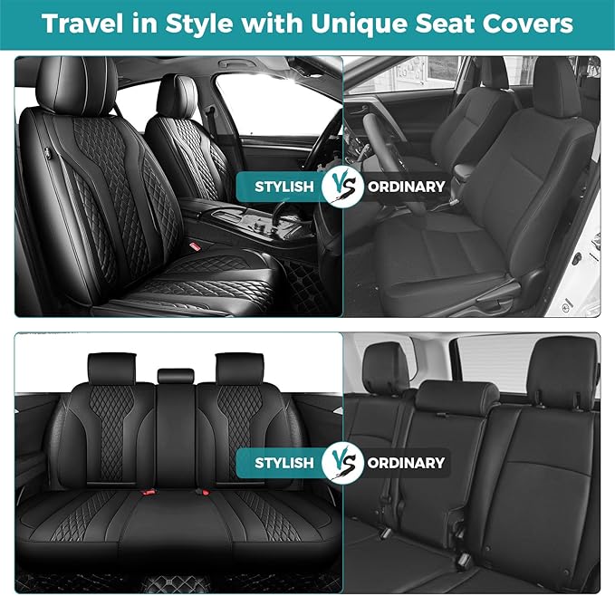 Leather Car Seat Covers - Breathable Faux Leather Seat Covers Full Set for Cars SUV Sedan - Waterproof - Black