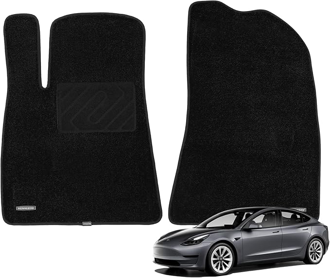WENNEBIRD Superior Carpet Front Row Floor Mats for 2017-2023 Tesla Model 3 (Not for Highland), 0.6-Inch Ultra-Thick, Noise-Reducing, All-Weather Waterproof Anti-Slip – 2-Pc Set
