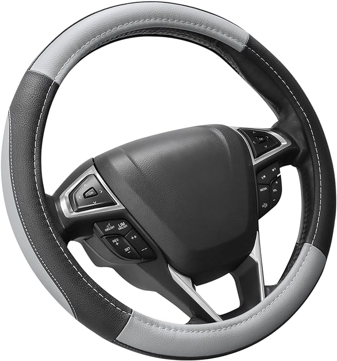 SEG Direct Black and Gray Microfiber Auto Car Steering Wheel Cover Universal 15 inch