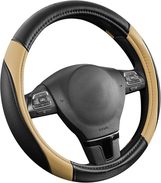 Rubbermaid Steering Wheel Cover – Universal Fit 14.5"–15" Steering Wheel Cover, Anti-Slip Grip, Breathable Leather, All-Season Protection, Interior Upgrade for Cars, Trucks, SUVs - Beige
