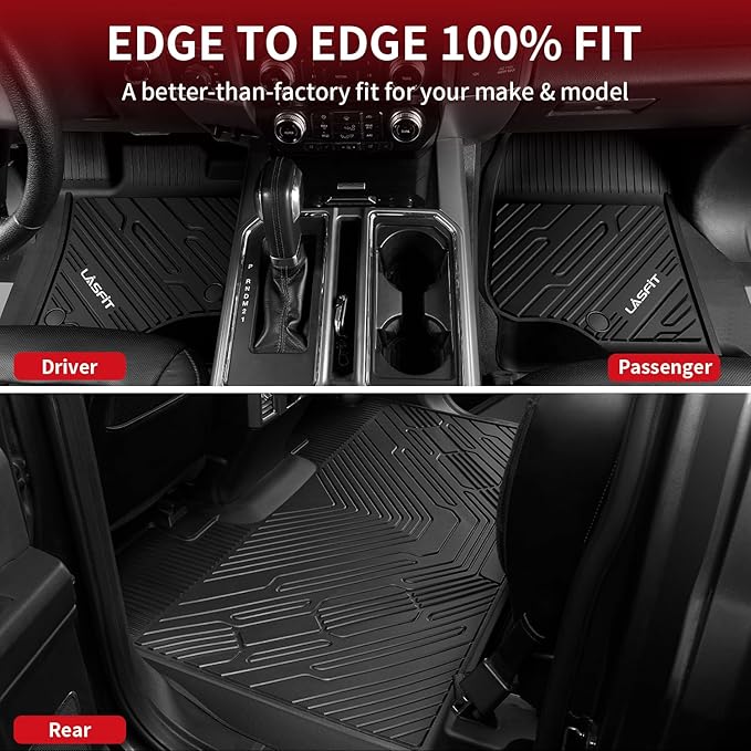 LASFIT Floor Mats for Ford F250 F350 F450 2017-2026 Crew Cab Front Bucket Seat | Rear W/Fold-Flat Storage Carpet Floor Super Duty All Weather Protector TPE Car Floor Liner, 1st & 2nd Row, 3pcs Black