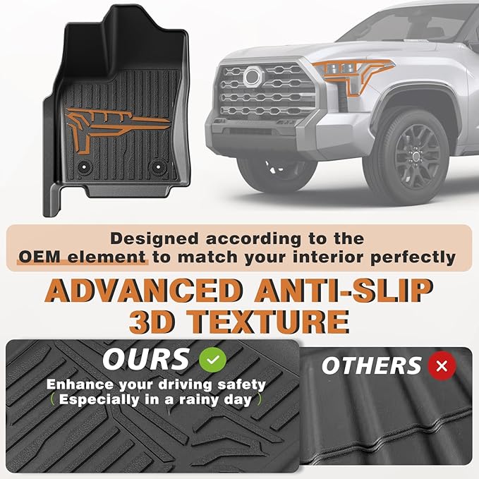 TripleAliners Floor Mats Compatible with Toyota Tundra 2022-2025 CrewMax Cab Accessories All Weather Custom Fit TPE Floor Liners 1st & 2nd Row Full Set Interior Liners