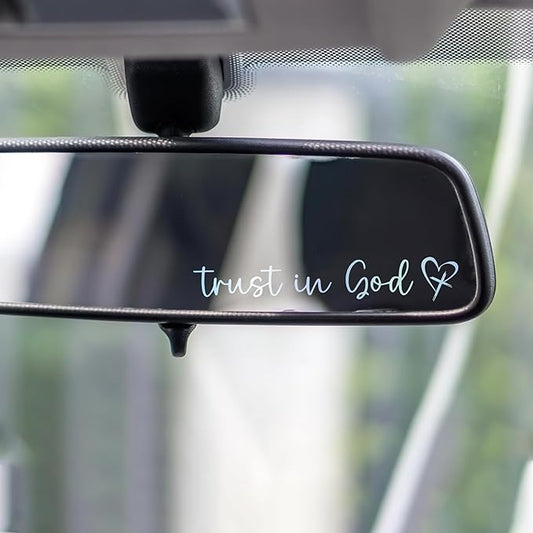 3X Trust in God Rearview Mirror Decal, Vanity Mirror Stickers, Rear View Mirror Sticker, Car Mirror Stickers (Trust in God Holographic)