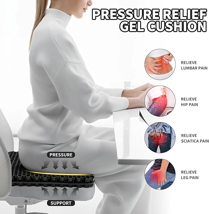Gel Seat Cushion for Long Sitting - 16.5" x 14.5" x 2.4" (Extra Thick＆Soft) Gel Cushion for People Over 180 lbs, Pressure Relief Cushion for Office Chair, Egg Cushions for Wheelchair, Gel Pad for Car