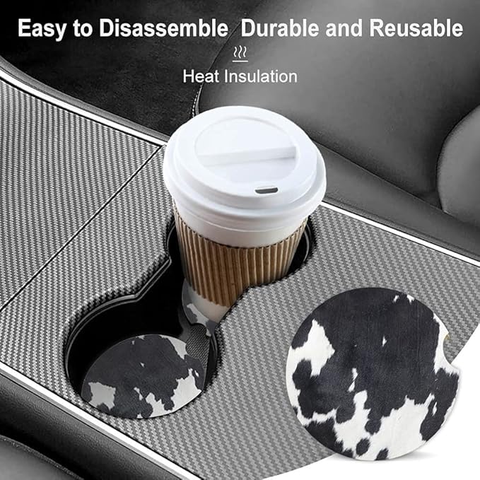 White Black Cow Print Absorbent Cup Holders Car Coasters,Ceramic Stone Drinks Coaster Set for Women Man 2.56"(2 Pack)