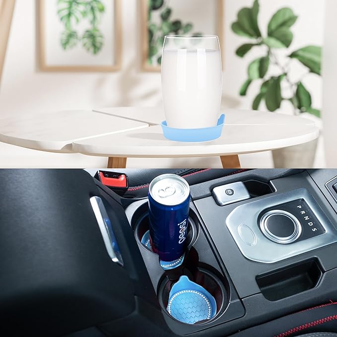 Amooca Car Cup Coaster Universal Non-Slip Cup Holders Bling Crystal Rhinestone Car Interior Accessories 4 Pack Light Blue