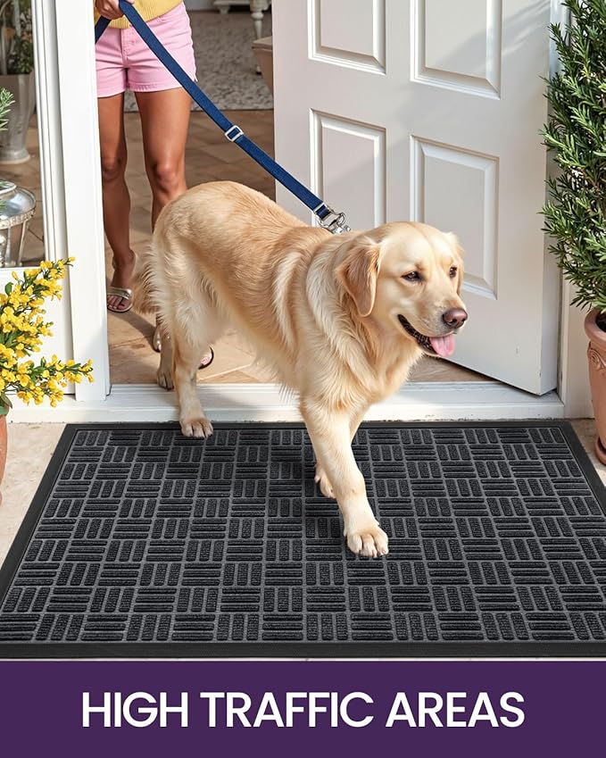 DEXI Front Door Mat Outside Entrance, 4x6 ft Large Rubber Entry Doormat Heavy Duty, Welcome Mats Non Slip for Inside House Floor Entryway Double Doors Exterior Patio, Maze Black