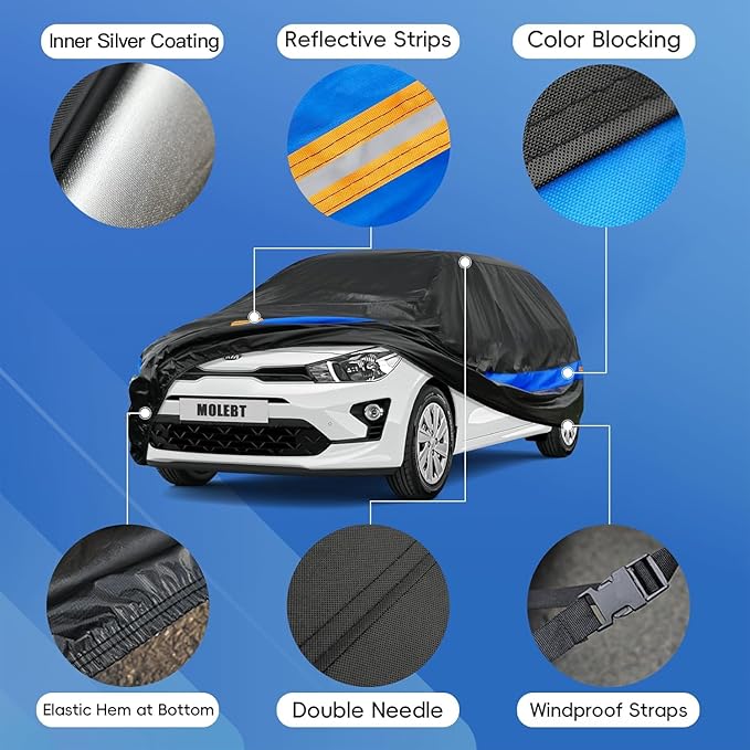 Hatchback Car Cover Waterproof All Weather, Universal Fit Toyota Yaris, Honda Fit, Kia Rio, Mini Cooper Coupe/Convertible, Mitsubishi Mirage, Chevrolet Bolt/Sonic etc.