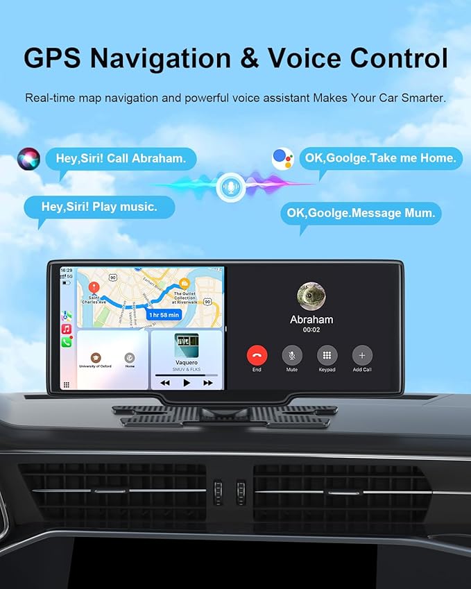 KLZHP001 Carplay Screen for Car, 10.26'' HD IPS Apple Carplay & Android Auto Screen, 4K Dash Cam, 1080P Rear Camera, Wireless Car Play Screen, Car Audio Receivers,GPS Navigation,Mirror Link,FM,Siri