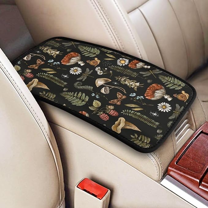 Vintage Magic Witch Mushroom Fern Witchcraft Auto Center Console Armrest Pad Universal Car Center Console Cover Seat Box Cover for Sedan, Van, SUV, Truck Car Accessorie