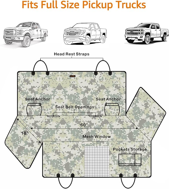 iBuddy Truck Seat Cover for Dogs Waterproof 900D Soft Back Seat Cover for Crew Cab Protects Vehicle from Dog Hair, Scratches, Dirt Durable Rear Seat Cover for Pickup Truck F150 F250 Ram GMC 1500 2500