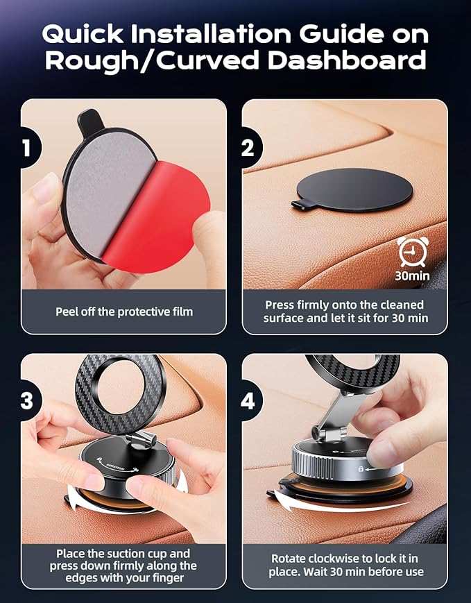 2026 Upgraded Vacuum Magnetic Phone Holder for Car [89LB Vacuum Suction+2400GF Strong Magnetic] 360° Adjustable Car Phone Holder for MagSafe, Dashboard Suction Cup Phone Mount for iPhone 17/16