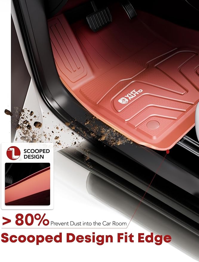 YHTAUTO Custom Fit Red Floor Mats for Tesla Model 3 2020 2019 2018 2017, All Weather TPE Car Carpet, Front Rear Trunk Storage Cargo Liner, Lower Storage Mat, Anti-Slip Waterproof Orderless, Set of 6