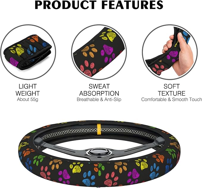 Sun Moon and Steering Wheel Cover, Stars Constellation Elastic Non-Slip Steering Wheel Protector,Auto Interior Decor for Women Girls,Universal 15" Fit for Sedans,Trucks