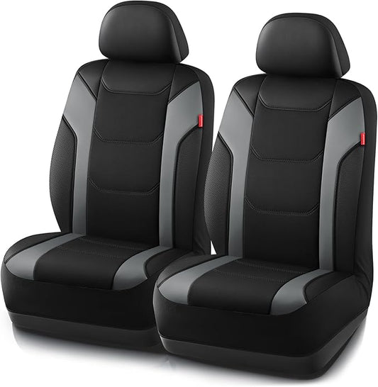 Rubbermaid Leather Car Seat Cover – Universal Front Seat Cover, Airbag Compatible, Easy to Install, Water-Resistant and Durable Automotive Seat Cover for Cars, Trucks, SUVs, Vans – Gray