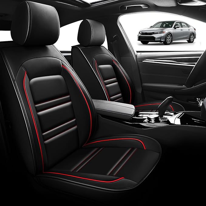 Seat Cover for Honda Civic 2001-2025 | Car Seat Covers Front Seats, Waterproof Seat Protectors, Automotive Front Seat Covers (Front Seat, Black&Red Line)