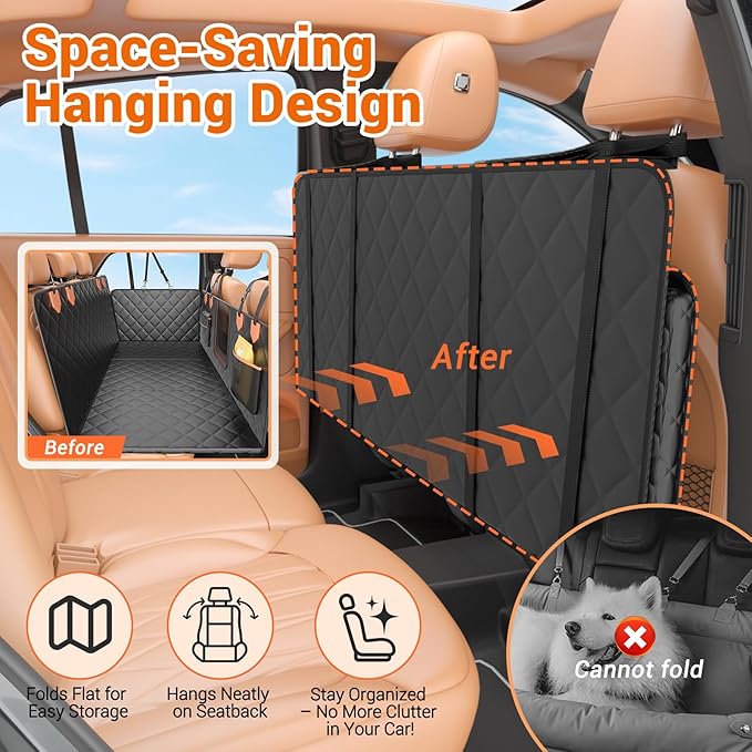 Dog Seat Cover for Back Seat, Hard Bottom Back Seat Extender Holds 500 lbs, Waterproof & Nonslip Car Hammock for Large Pets, Comfortable Travel Seat Protector for SUV and Sedan