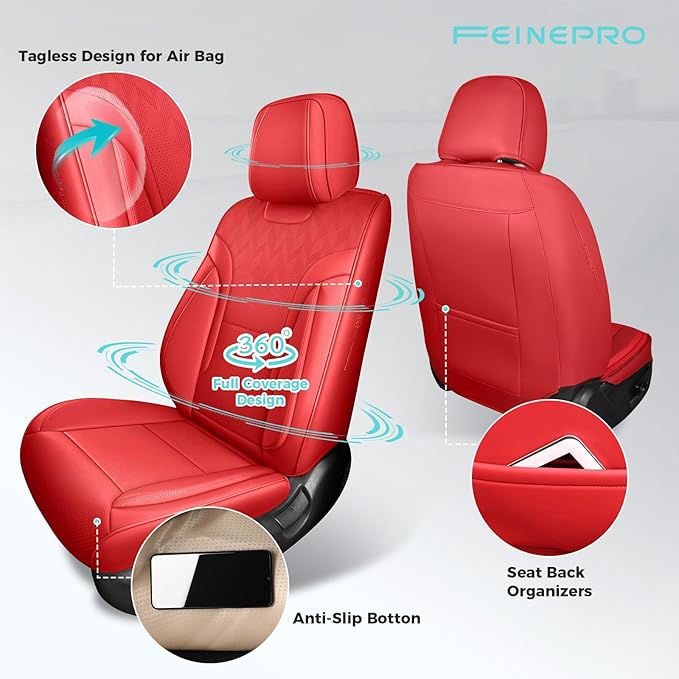 Red Car Seat Covers Full Set - Breathable Faux Leather Universal 5 Seat Covers for Cars, Automotive Protector Fit for Most Sedan SUV Pick-up Truck