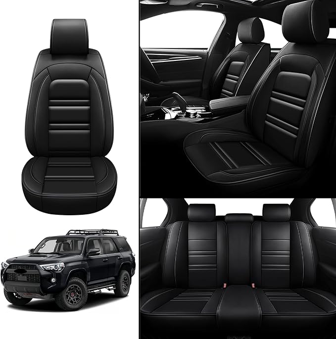 Seat Covers for Toyota 4runner 1991-2025 | 5-Seats Leather Seat Covers, Easy to Install Automotive Seat Covers Full Set (Full Set, Black)