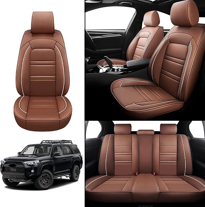 Seat Covers for Toyota 4runner 1991-2025 | 5-Seats Leather Seat Covers, Easy to Install Automotive Seat Covers Full Set (Full Set, Coffee)