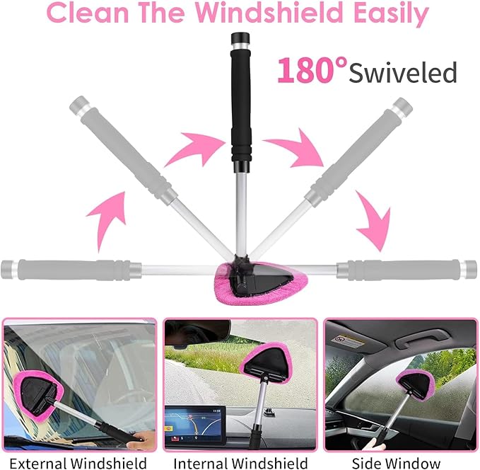Viewsun Windshield Cleaner Tool, 17Pcs Pink Car Interior Cleaning Kit, Detailing Kit Cleaner, Detailing Brush, Cleaning Gel, Inside Cleaning Supplies Accessories for Women Girl Gift