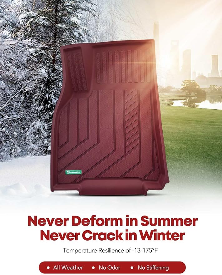 YHTAUTO Custom Fit Light Red Car Floor Mats for Tesla Model Y 2025-2020 (5-Seat) Not for Juniper, 1st & 2nd Row All Weather TPE Car Carpet Liners, Anti-Slip Waterproof, Automatic Mats, Set of 3