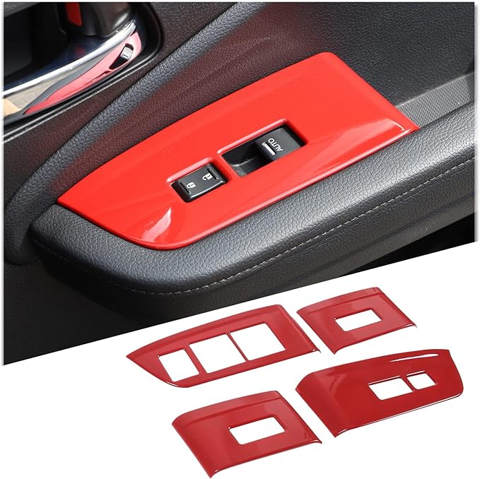 Armrest Box Handle Cover & Side Air Vent Cover & Window Lift Switch Panel Cover Trim Kit Compatible with Hond@ Pilot 2016-2022/ Passport 2019-2023 Accessories ABS (Red)