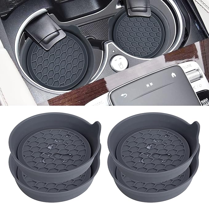 Amooca Car Cup Coaster Universal Automotive Waterproof Non-Slip Cup Holders Sift-Proof Spill Holder Car Interior Accessories 4 Pack Grey