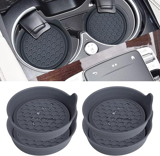 Amooca Car Cup Coaster Universal Automotive Waterproof Non-Slip Cup Holders Sift-Proof Spill Holder Car Interior Accessories 4 Pack Grey