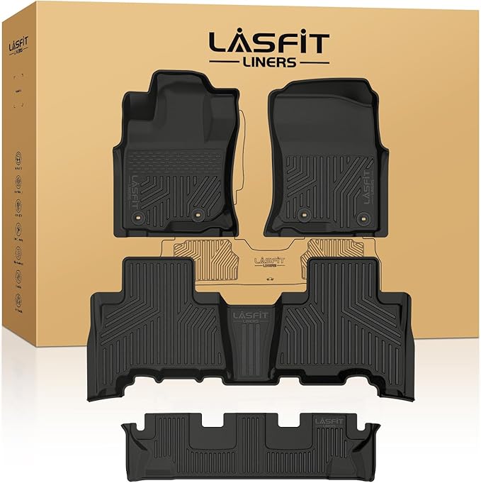 LASFIT Floor Mats for Toyota 4Runner 2013-2024 (Only for 7 Seats) All Weather Custom Fit Floor Liner for Toyota 4 Runner TPE Mats Front&Rear 3 Row Car Mats, Black