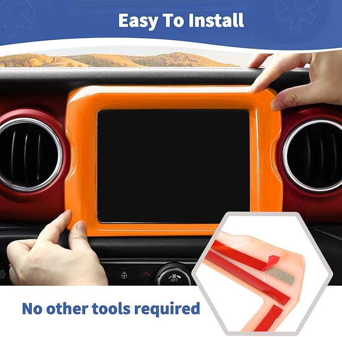 RT-TCZ for Jeep JL Center Console Radio Display Panel Trim Cover for Jeep Wrangler JL JLU Gladiator JT 2018-2023 Orange Interior Accessories 8.4 inch