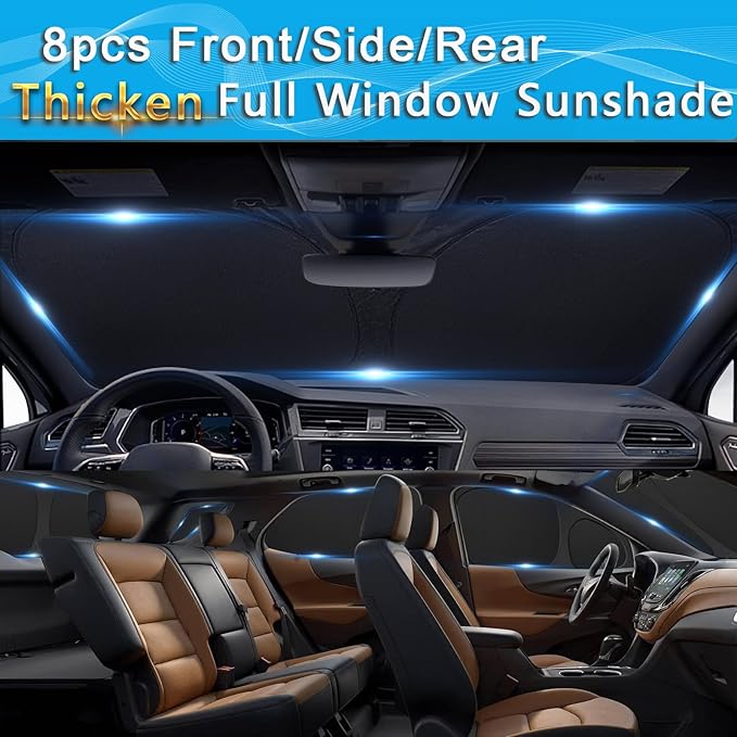 KMF 8pcs Thicken Full Window Sun Shades for Volkswagen VW Tiguan 2018-2023 Accessories,Tiguan Sunshade Car Window Covers for Windshield Side Rear, UV Block and Privacy Blackout for Camping