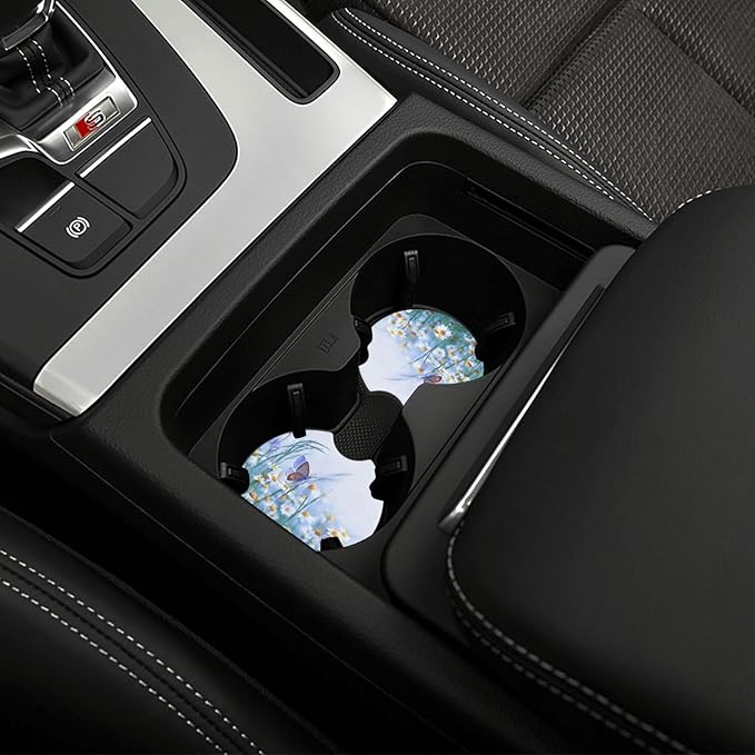 White Daisy Flowers and Butterfly Car Steering Wheel Cover for Women Men with 2 Pcs Car Coasters,Universal 15 Inch Steering Wheel Covers Anti-Slip and Practical Auto Accessories Fit Auto,Suvs