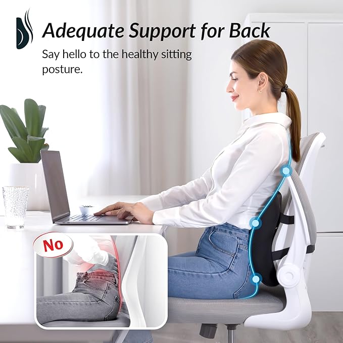 ZIKEE Lumbar Support Pillow for Office Chair with Dual-Firmness Memory Foam, Ergonomic Back Pillow for Targeted Support, Back Cushion with Dual Straps, Versatile Use for Car, Computer Gaming Chair