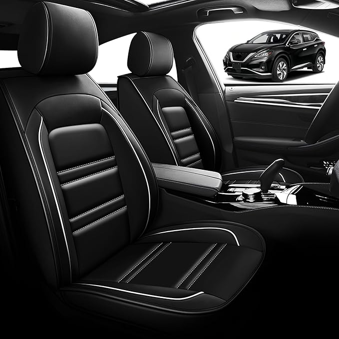 Seat Cover for Nissan Car Murano 2003-2025 | Car Seat Covers Front Seats, Waterproof Seat Protectors, Automotive Front Seat Covers (Front Seat, Black&White Line)