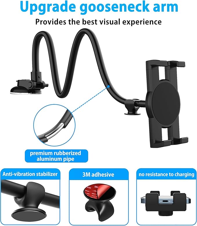 Dashboard Windshield Car Tablet Mount [13 inch Flexible Gooseneck Arm] Super Suction Tablet Holder for Car Compatible with 4-12.9" Devices, iPad Pro Air Mini, Galaxy Tabs, Lenovo, iPhone etc