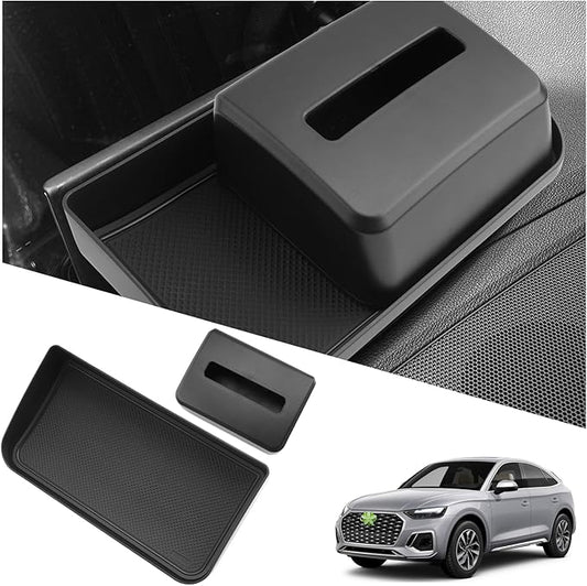 Ruiya Audi Q5 Console Organizer for Audi Q5 2021-2025 Accessories ABS Material Dash Storage Tray with ETC Magnetic Tissue Box Compatible with 2021 2022 2023 2024 2025 Audi Q5(2Packs)