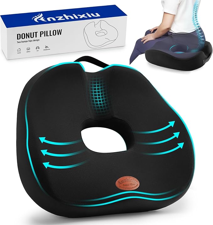Donut Pillow, Hemorrhoid Pillow for Sitting, Donut Pillow for Tailbone Pain Relief Cushion, Two Humps Hip Comfortable Design, Doughnut Pillow, Butt Pillows for Postpartum Pregnancy, XL Size Black