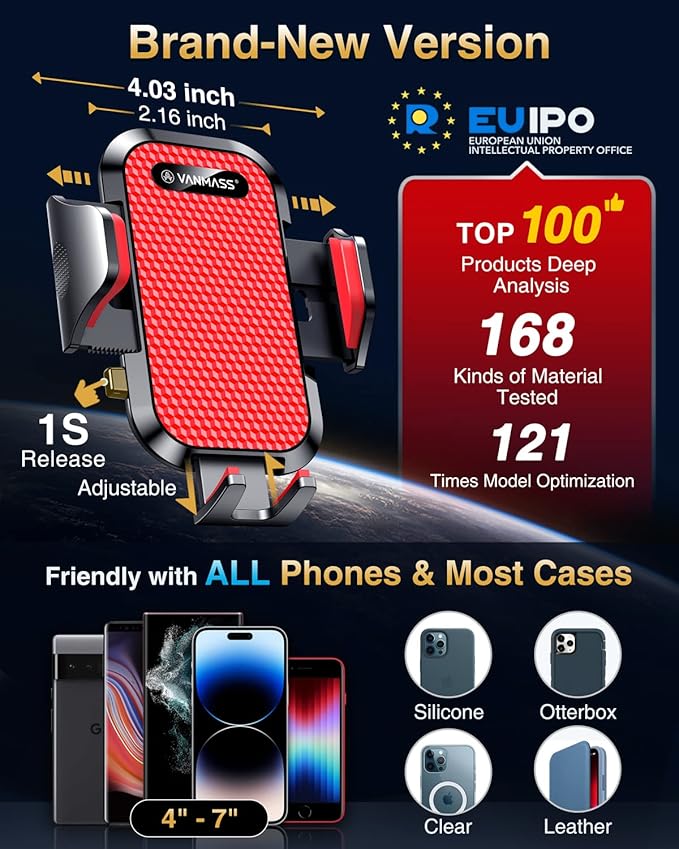 VANMASS [Upgraded] Car Vent Phone Holder Mount Compatible for iPhone 13 Pro Max 12 11 X Xr Xs 8 7 Plus Mini Se Android Mobile Cell Smartphone Universal Vehicle Handsfree Easy Clamp Clip Cradle，Red