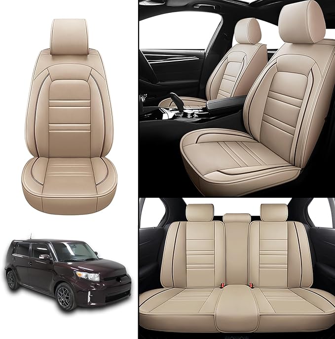 Seat Covers for Scion xb 2004-2015 | 5-Seats Leather Seat Covers, Easy to Install Automotive Seat Covers Full Set (Full Set, Beige)