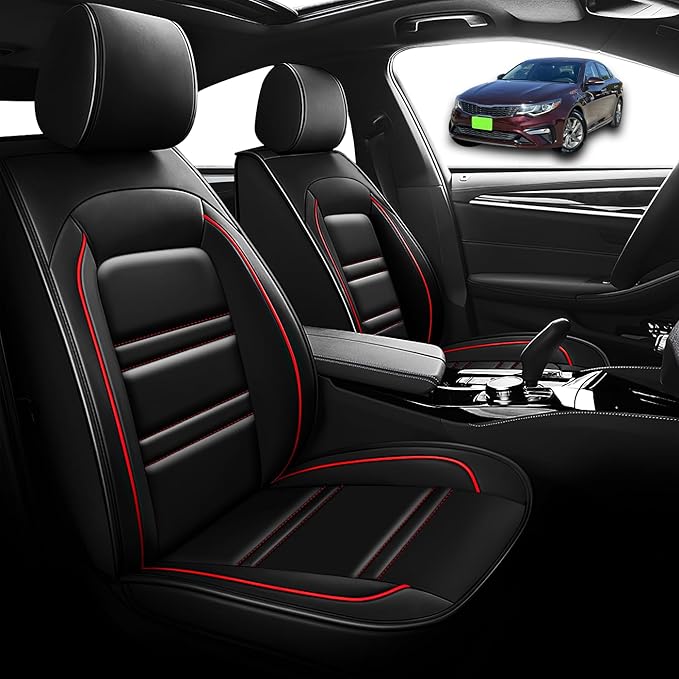 Seat Cover for kia Optima 2003-2020 | Car Seat Covers Front Seats, Waterproof Seat Protectors, Automotive Front Seat Covers (Front Seat, Black&Red Line)