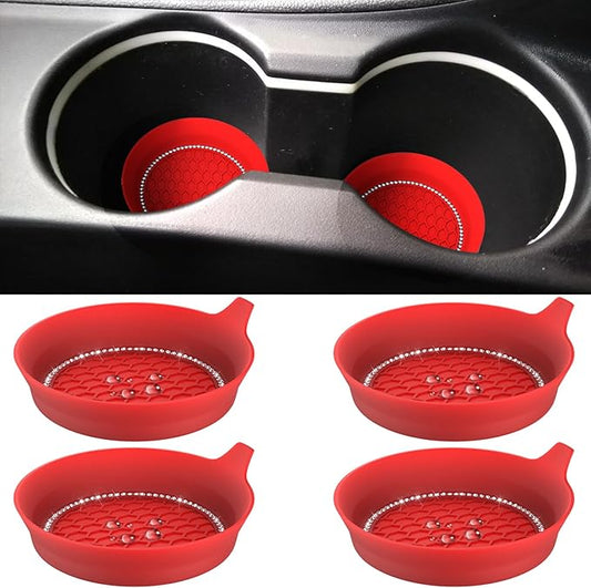 4 PCS Car Cup Coasters, Universal Cup Holder Coaster for Car Accessories, Bling CupHolders Insert for Women Non-Slip Silicone Car Cup Holder Coasters