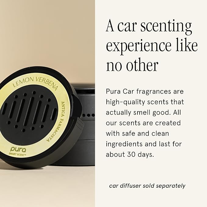 Pura Car Scent Refill - Fragrance for Pura Car Diffuser - Clean & Safe Luxury Diffuser Scent - Long-Lasting Fragrance for 30 Days of Aroma - Lemon Verbena