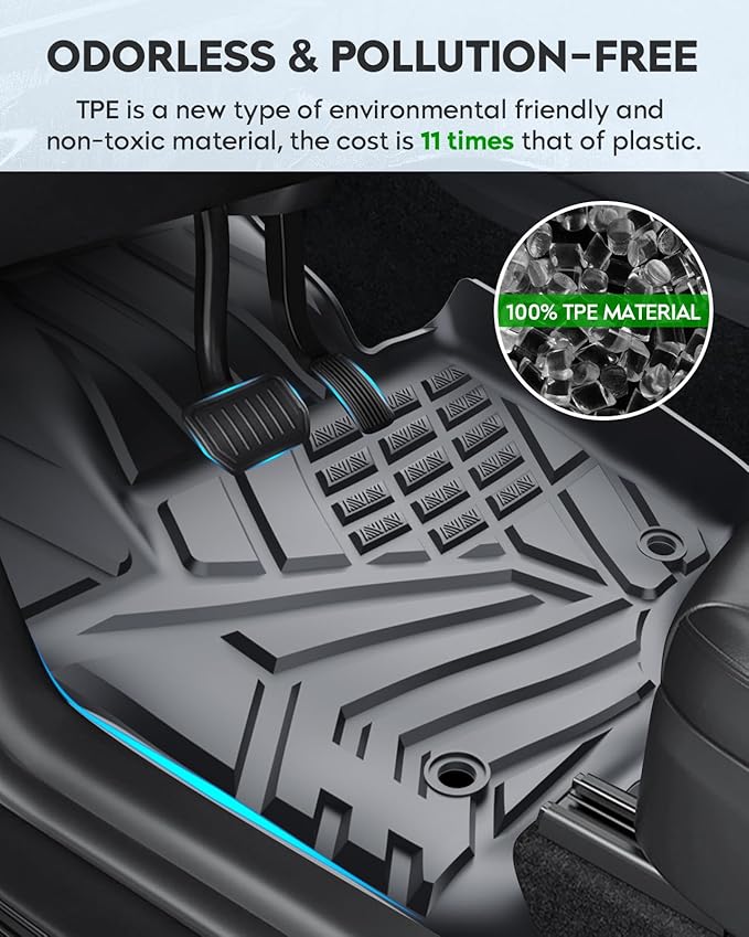 Floor Mats Compatible with 2017-2024 Ford F-250 F250 F-350 F350 Super Duty Crew Cab, Custom Fit All Weather TPE Floor Liners, Front & 2nd Row Car Mats (not Fit for Trucks with Vinyl Floors), Set of 3