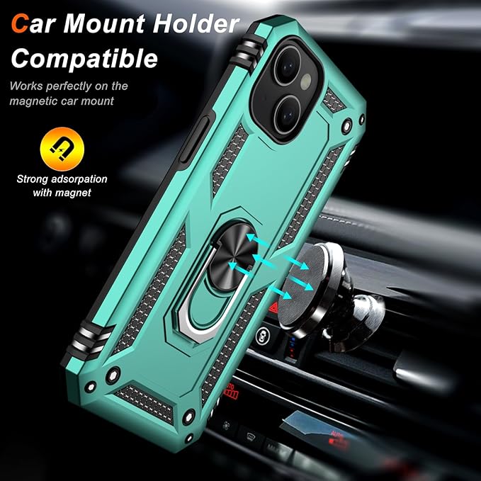 IKAZZ for iPhone 13 Case 6.1 Inch with Screen Protector,Military Grade Shockproof Heavy Duty Protective Phone Cover Pass 16ft Drop Test with Magnetic Kickstand Car Mount Holder,Turquoise