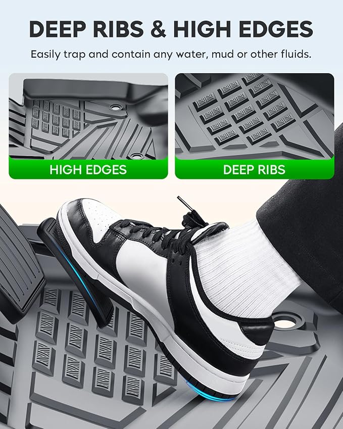 Floor Mats Compatible with 2017-2024 Ford F-250 F250 F-350 F350 Super Duty Crew Cab, Custom Fit All Weather TPE Floor Liners, Front & 2nd Row Car Mats (not Fit for Trucks with Vinyl Floors), Set of 3