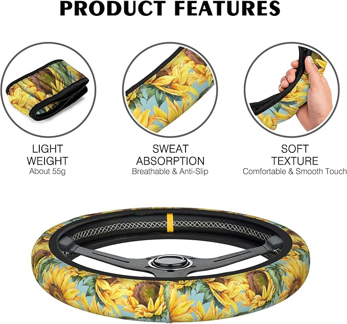 Rainbow Peace Signs Car Steering Wheel Cover, Non-Slip Absorbing Sweat Car Wheel Cover Accessories for Men Women,Universal 15" Fit Auto SUV Vans Trucks